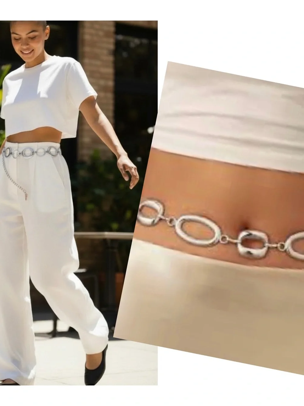 Y2K Mod Silver Geometric Circle Link Chain Belt Adjustable Waist Hip Statement